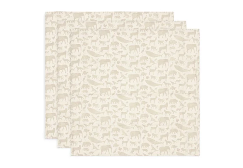 Jollein Hydrofiele Doek Small 70X70cm Animals Nougat (3pack) 3 Jollein Hydrofiele Doek Small 70X70cm Animals Nougat (3pack)